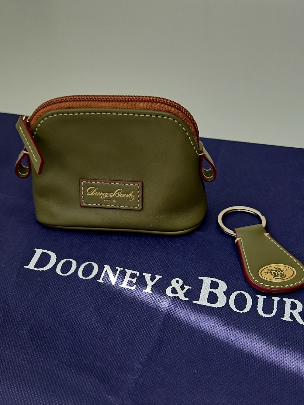 Dooney & Bourke Olive Leather Coin Pouch with Matching Key Fob